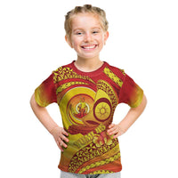 Vanuatu 45 Yia Indipendens Anivesari Kid T Shirt Tamtam Drum With Boar Tusk LT05 Yellow - Polynesian Pride