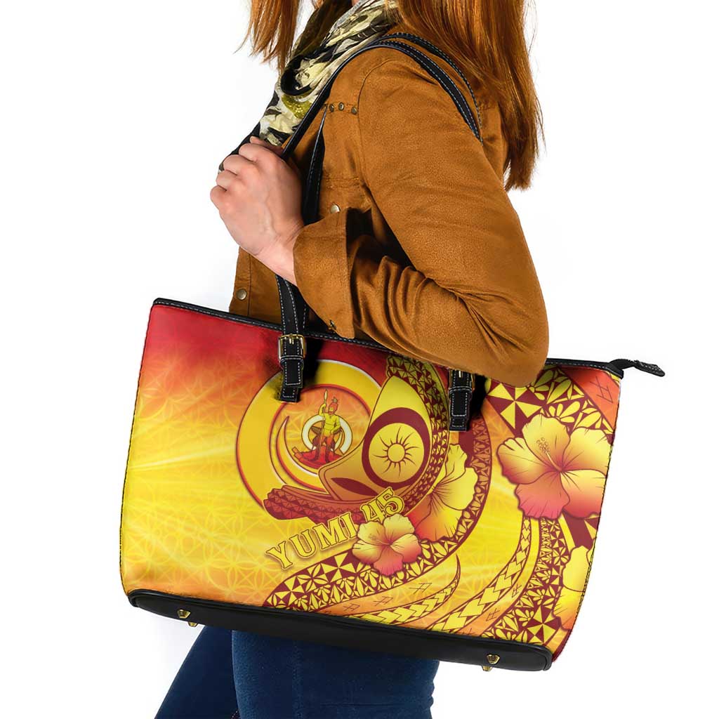 Vanuatu 45 Yia Indipendens Anivesari Leather Tote Bag Tamtam Drum With Boar Tusk - Polynesian Pride