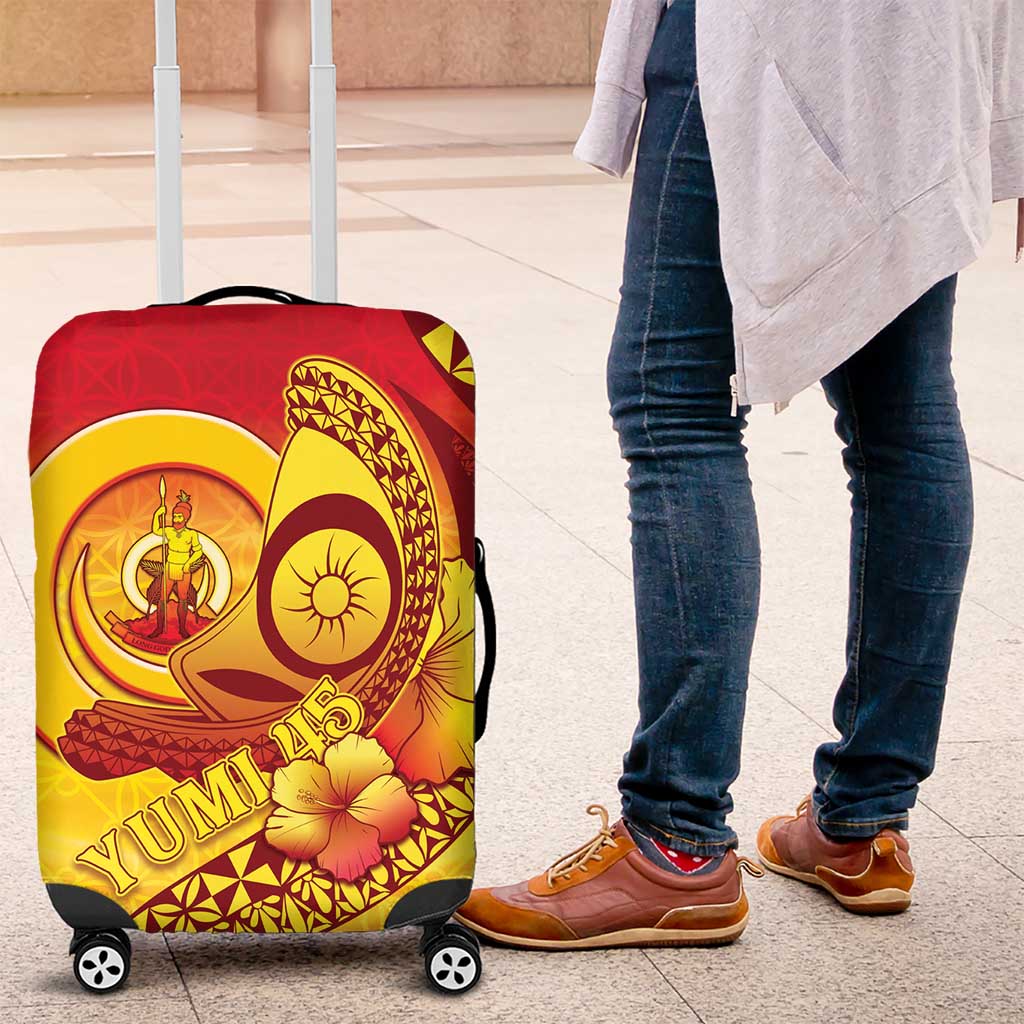 Vanuatu 45 Yia Indipendens Anivesari Luggage Cover Tamtam Drum With Boar Tusk LT05 Yellow - Polynesian Pride