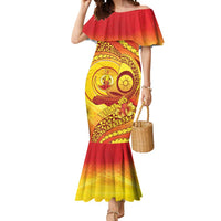 Vanuatu 45 Yia Indipendens Anivesari Mermaid Dress Tamtam Drum With Boar Tusk LT05 Women Yellow - Polynesian Pride