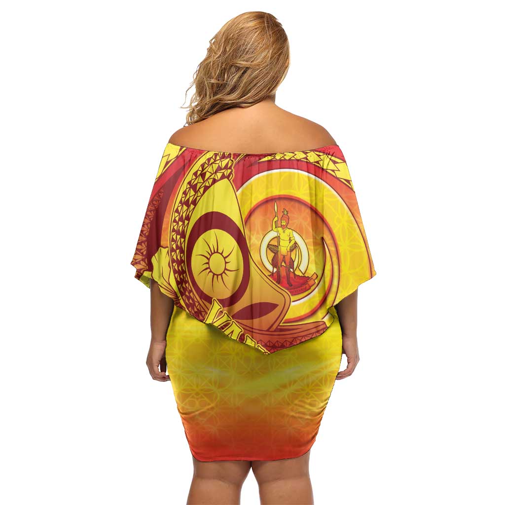 Vanuatu 45 Yia Indipendens Anivesari Off Shoulder Short Dress Tamtam Drum With Boar Tusk LT05 - Polynesian Pride