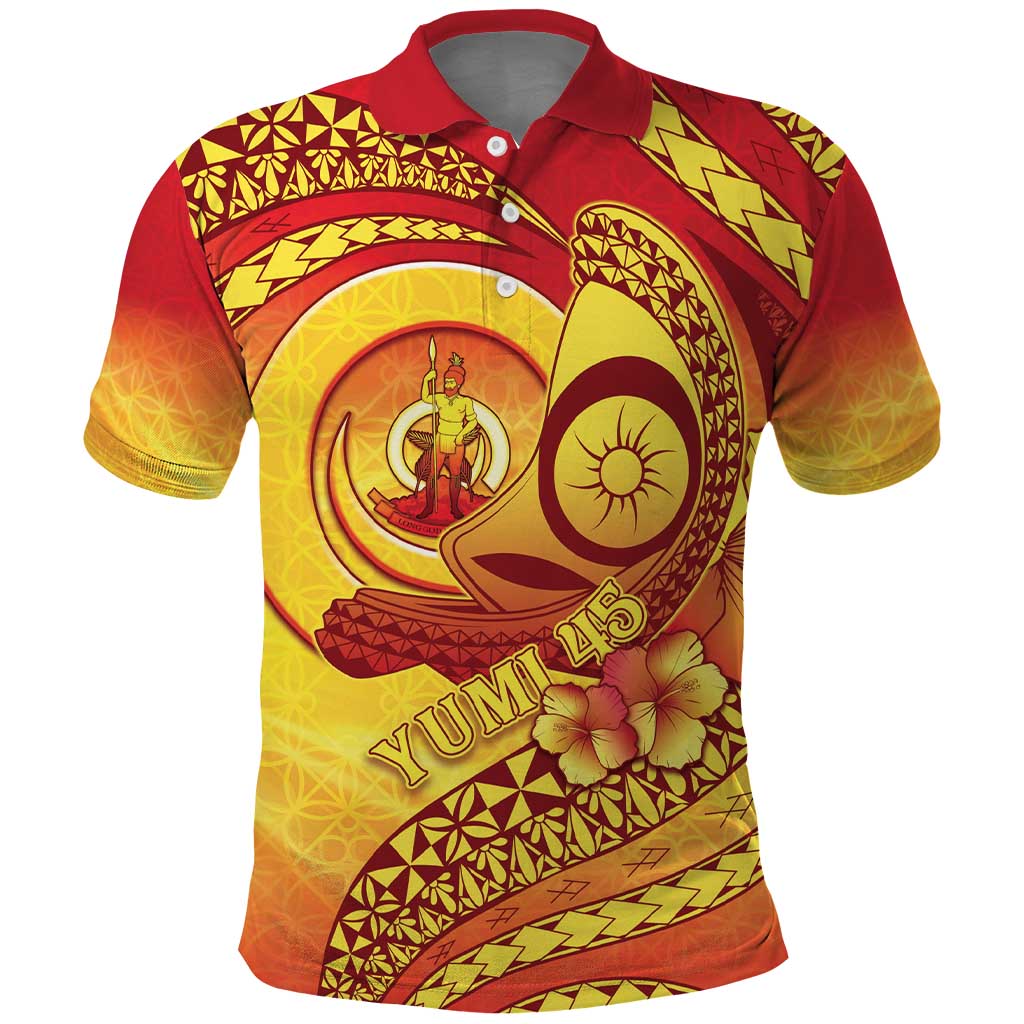 Vanuatu 45 Yia Indipendens Anivesari Polo Shirt Tamtam Drum With Boar Tusk LT05 Yellow - Polynesian Pride