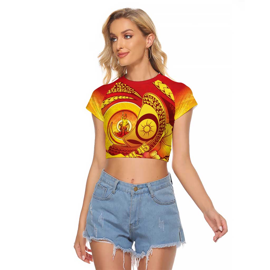 Vanuatu 45 Yia Indipendens Anivesari Raglan Cropped T Shirt Tamtam Drum With Boar Tusk LT05 Female Yellow - Polynesian Pride