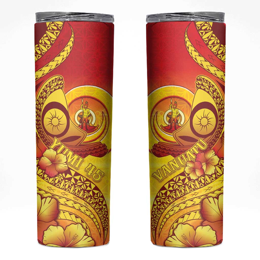 Vanuatu 45 Yia Indipendens Anivesari Skinny Tumbler Tamtam Drum With Boar Tusk LT05 Yellow - Polynesian Pride
