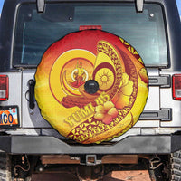 Vanuatu 45 Yia Indipendens Anivesari Spare Tire Cover Tamtam Drum With Boar Tusk LT05 Yellow - Polynesian Pride