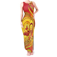 Vanuatu 45 Yia Indipendens Anivesari Tank Maxi Dress Tamtam Drum With Boar Tusk LT05 Women Yellow - Polynesian Pride