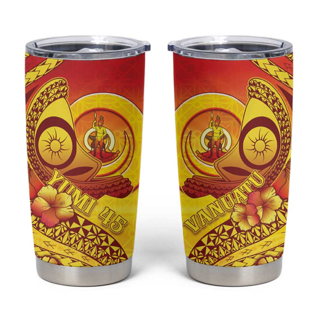 Vanuatu 45 Yia Indipendens Anivesari Tumbler Cup Tamtam Drum With Boar Tusk LT05 Yellow - Polynesian Pride
