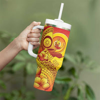 Vanuatu 45 Yia Indipendens Anivesari Tumbler With Handle Tamtam Drum With Boar Tusk - Polynesian Pride