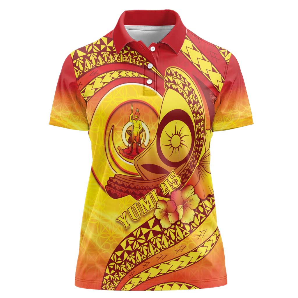 Vanuatu 45 Yia Indipendens Anivesari Women Polo Shirt Tamtam Drum With Boar Tusk LT05 Female Yellow - Polynesian Pride