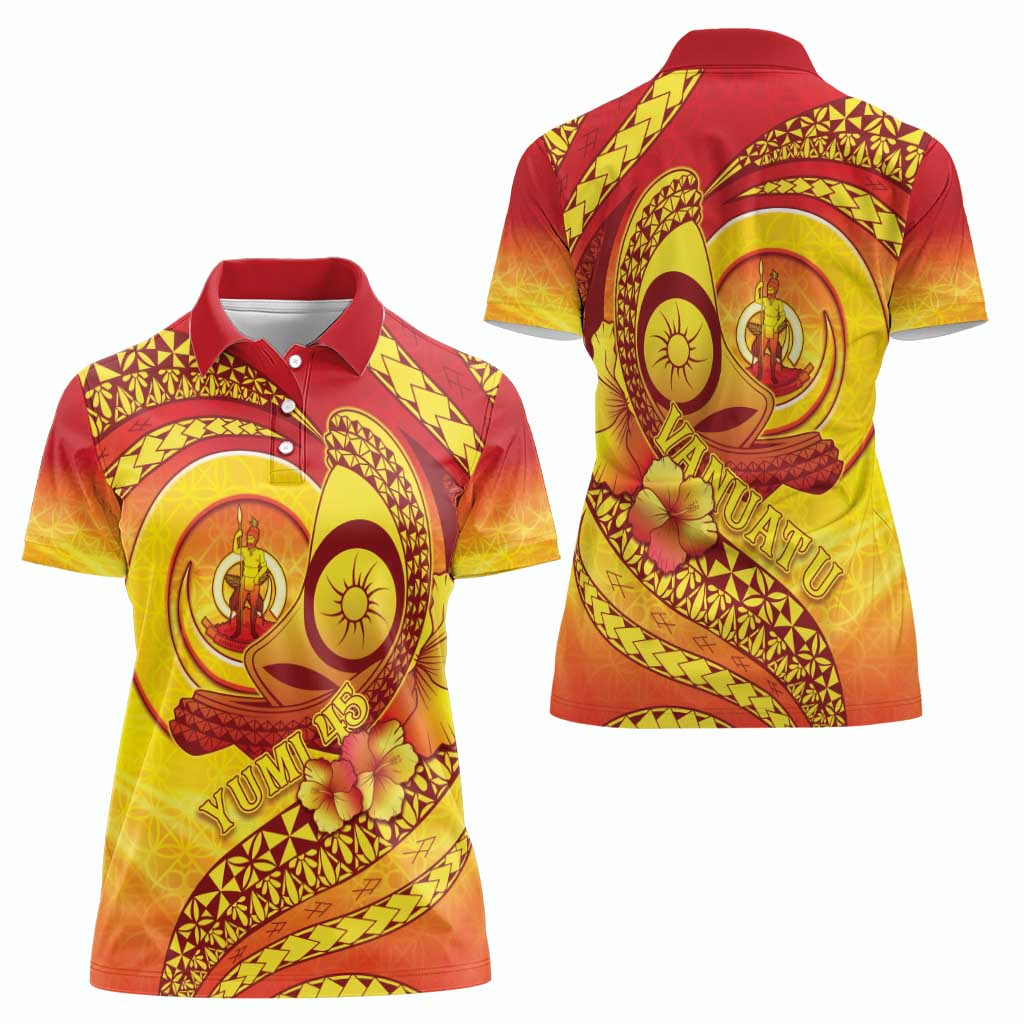 Vanuatu 45 Yia Indipendens Anivesari Women Polo Shirt Tamtam Drum With Boar Tusk LT05 - Polynesian Pride