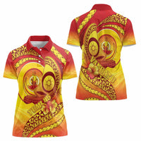 Vanuatu 45 Yia Indipendens Anivesari Women Polo Shirt Tamtam Drum With Boar Tusk LT05 - Polynesian Pride