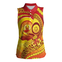Vanuatu 45 Yia Indipendens Anivesari Women Sleeveless Polo Shirt Tamtam Drum With Boar Tusk LT05 Female Yellow - Polynesian Pride
