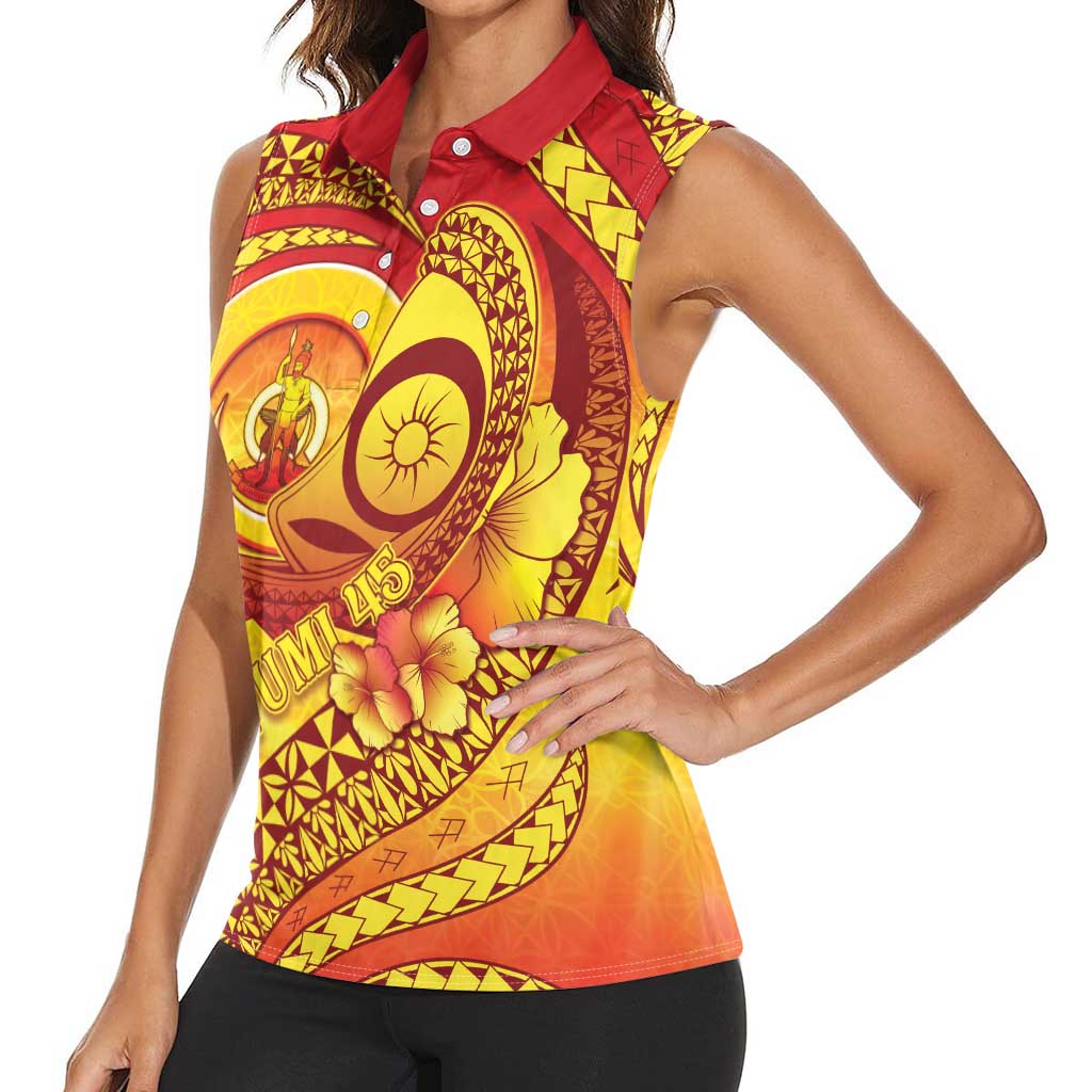 Vanuatu 45 Yia Indipendens Anivesari Women Sleeveless Polo Shirt Tamtam Drum With Boar Tusk LT05 - Polynesian Pride