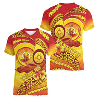 Vanuatu 45 Yia Indipendens Anivesari Women V-Neck T-Shirt Tamtam Drum With Boar Tusk LT05 - Polynesian Pride
