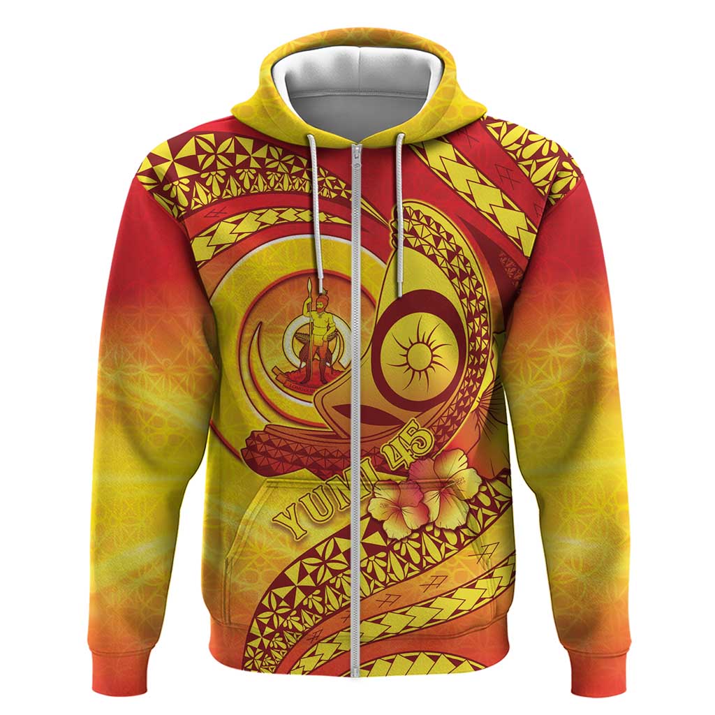 Vanuatu 45 Yia Indipendens Anivesari Zip Hoodie Tamtam Drum With Boar Tusk LT05 Zip Hoodie Yellow - Polynesian Pride