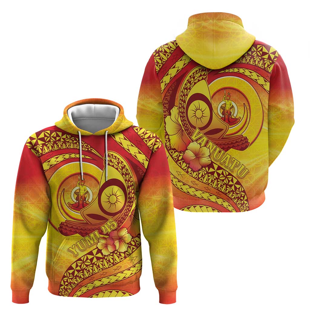 Vanuatu 45 Yia Indipendens Anivesari Zip Hoodie Tamtam Drum With Boar Tusk LT05 - Polynesian Pride