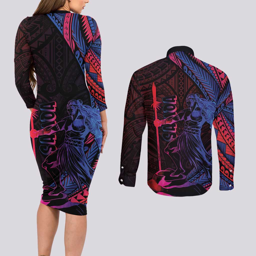 Samoan Pride Couples Matching Long Sleeve Bodycon Dress and Long Sleeve Button Shirt The Tui Manua - Polynesian Pride
