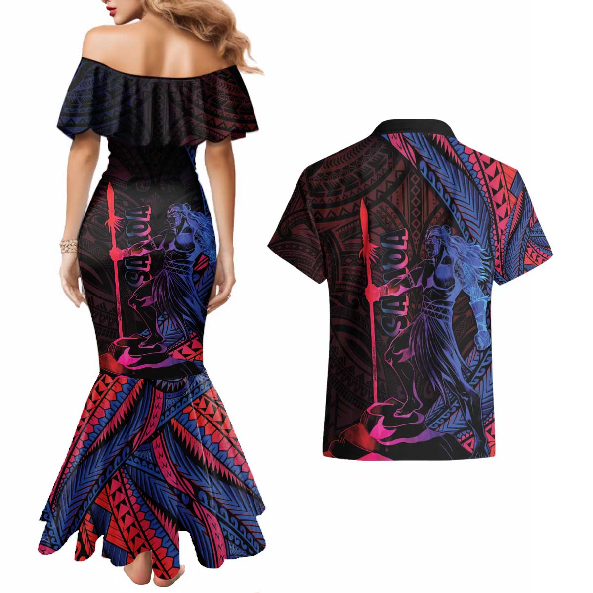Samoan Pride Couples Matching Mermaid Dress and Hawaiian Shirt The Tui Manua LT05 - Polynesian Pride