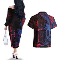 Samoan Pride Couples Matching Off The Shoulder Long Sleeve Dress and Hawaiian Shirt The Tui Manua LT05 - Polynesian Pride