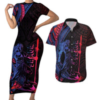 Samoan Pride Couples Matching Short Sleeve Bodycon Dress and Hawaiian Shirt The Tui Manua LT05 Black - Polynesian Pride