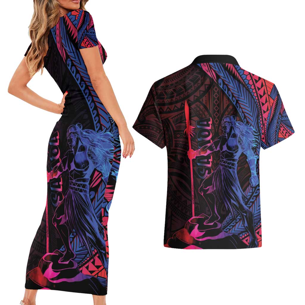 Samoan Pride Couples Matching Short Sleeve Bodycon Dress and Hawaiian Shirt The Tui Manua LT05 - Polynesian Pride
