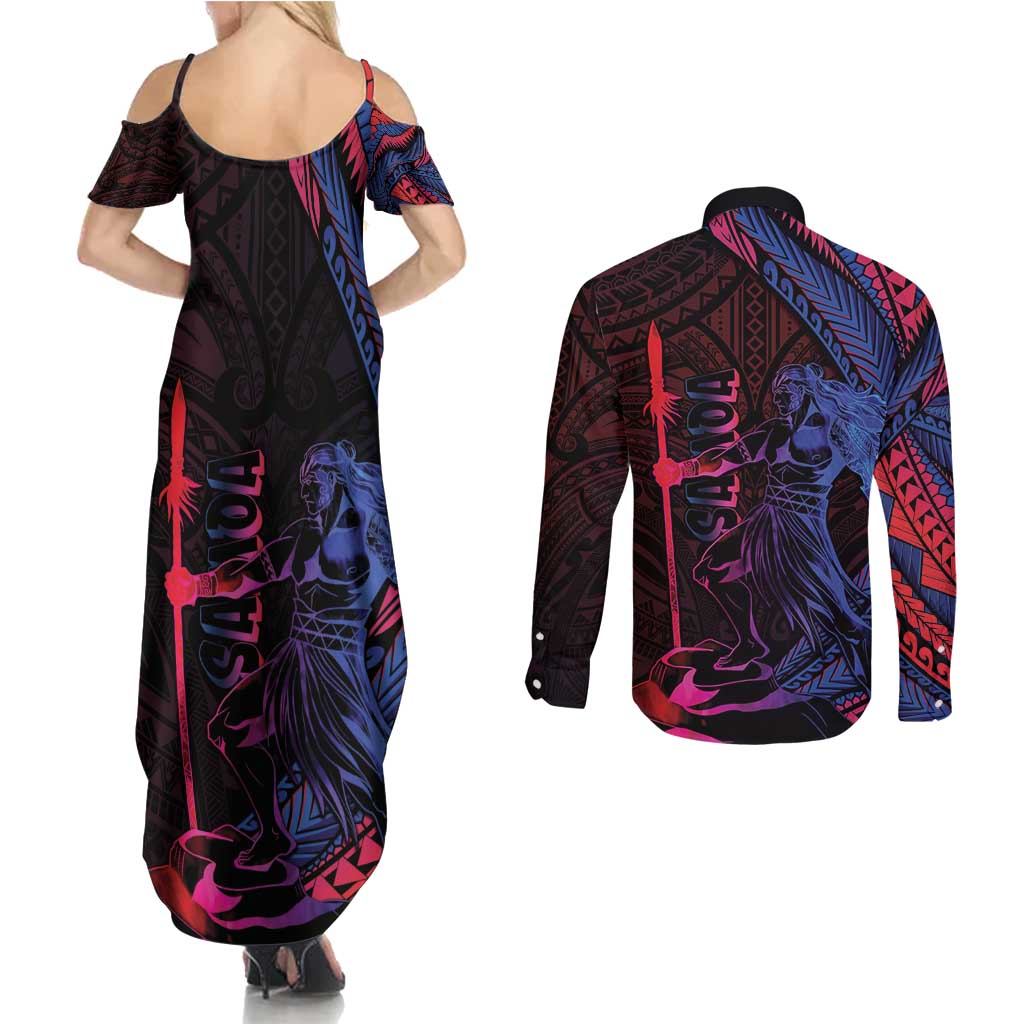 Samoan Pride Couples Matching Summer Maxi Dress and Long Sleeve Button Shirt The Tui Manua - Polynesian Pride