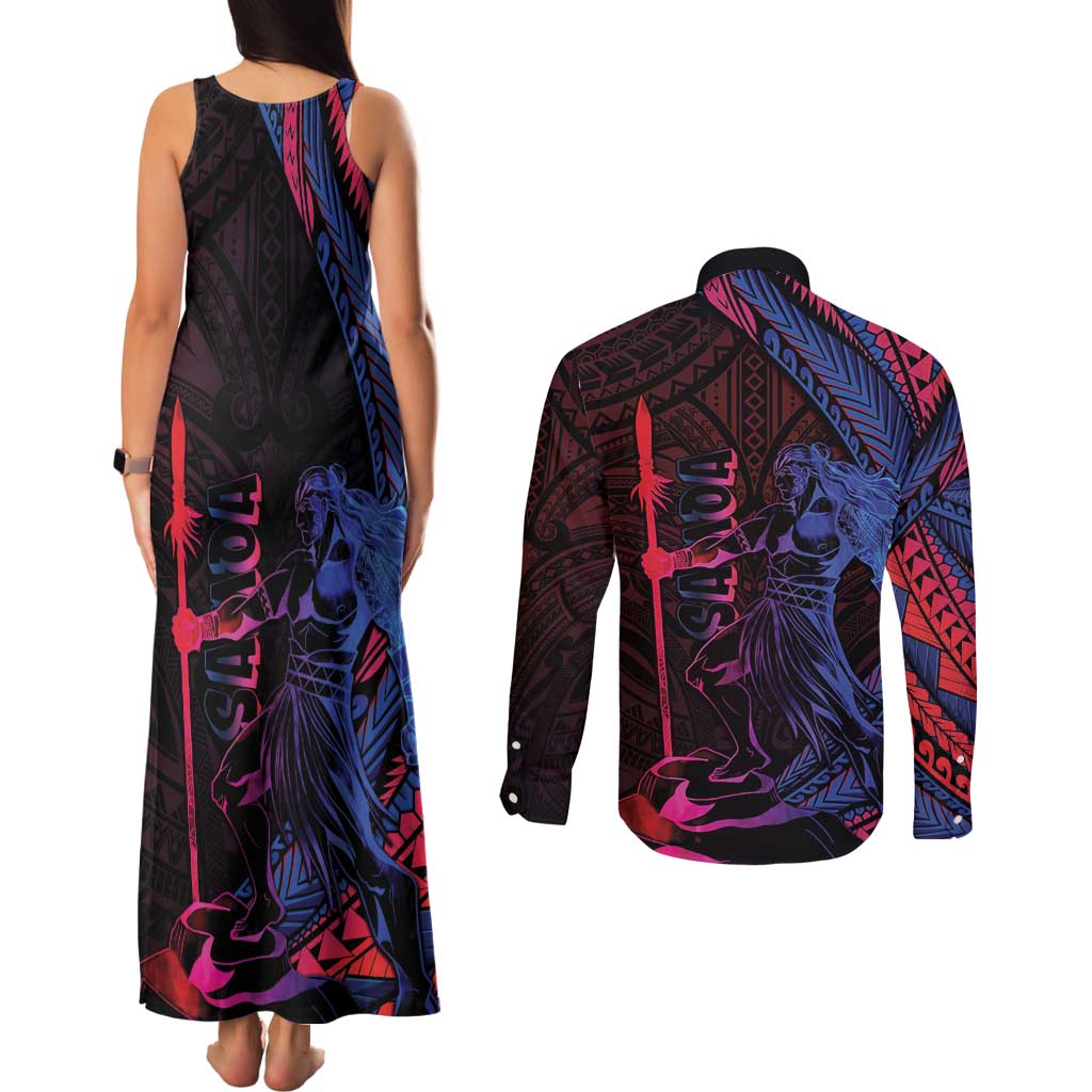 Samoan Pride Couples Matching Tank Maxi Dress and Long Sleeve Button Shirt The Tui Manua - Polynesian Pride