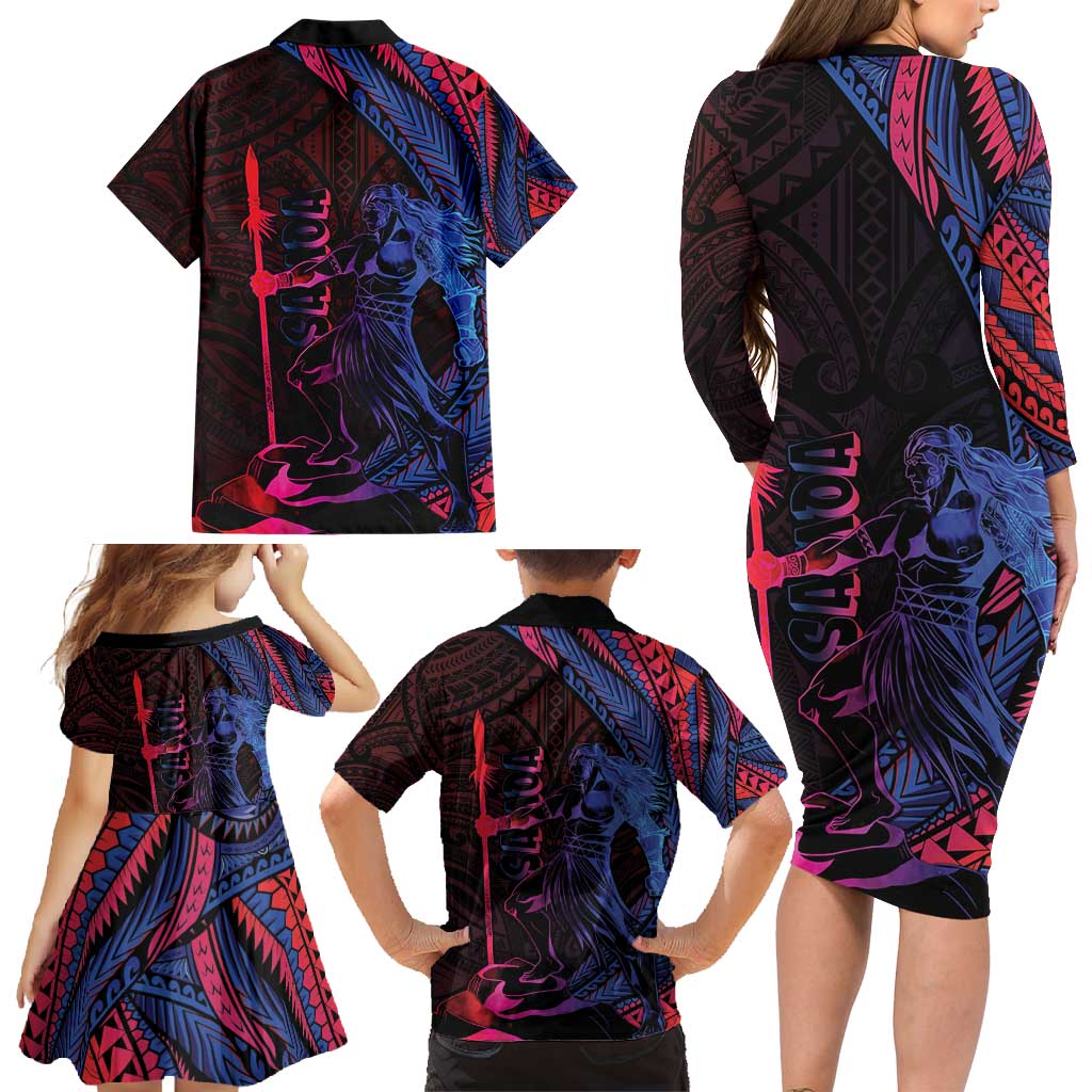 Samoan Pride Family Matching Long Sleeve Bodycon Dress and Hawaiian Shirt The Tui Manua LT05 - Polynesian Pride
