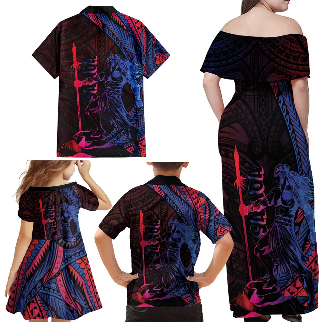 Samoan Pride Family Matching Off Shoulder Maxi Dress and Hawaiian Shirt The Tui Manua LT05 - Polynesian Pride