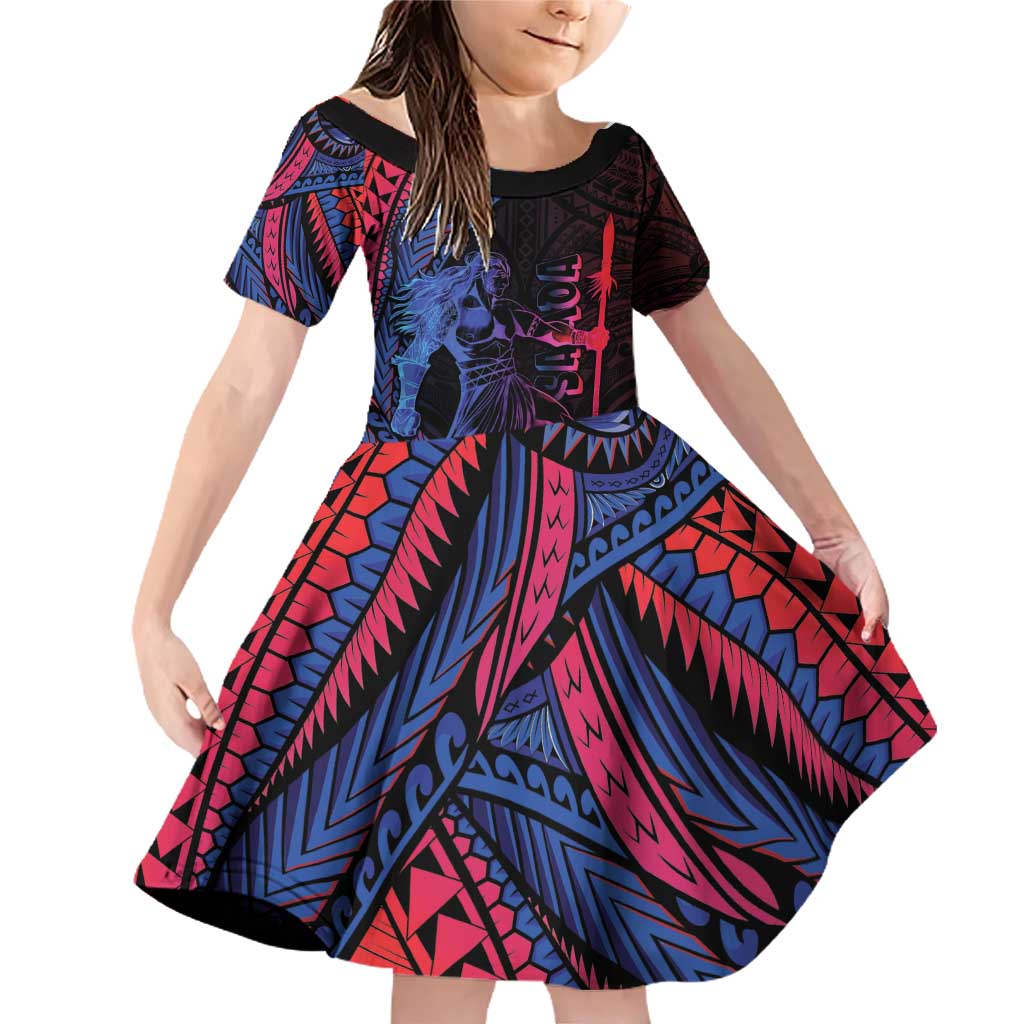 Samoan Pride Family Matching Off Shoulder Short Dress and Hawaiian Shirt The Tui Manua LT05 Daughter's Dress Black - Polynesian Pride