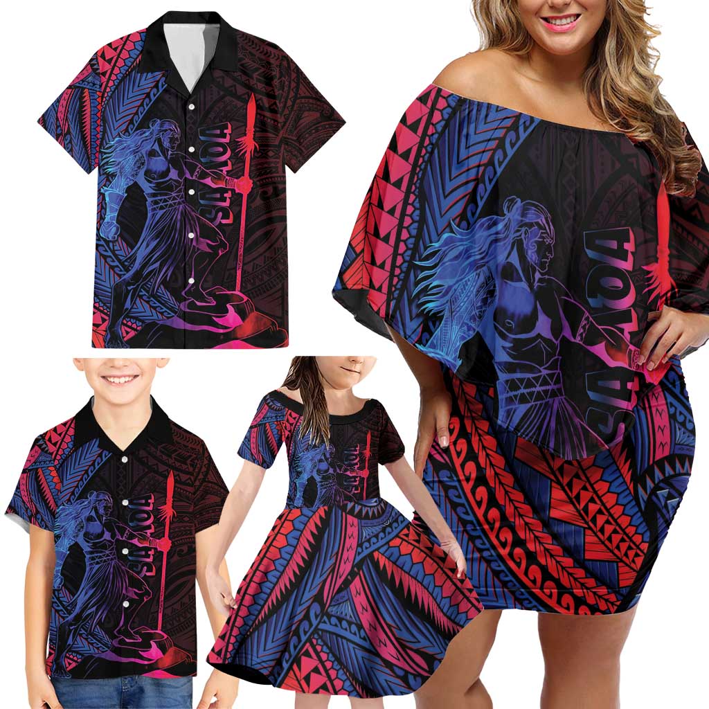 Samoan Pride Family Matching Off Shoulder Short Dress and Hawaiian Shirt The Tui Manua LT05 - Polynesian Pride