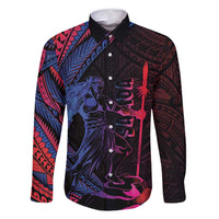 Samoan Pride Family Matching Off Shoulder Short Dress and Hawaiian Shirt The Tui Manua LT05 Dad's Shirt - Long Sleeve Black - Polynesian Pride