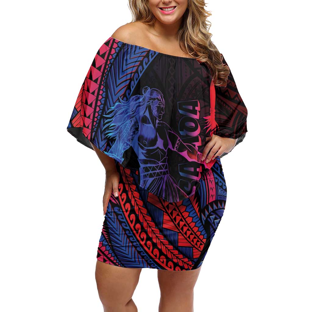 Samoan Pride Family Matching Off Shoulder Short Dress and Hawaiian Shirt The Tui Manua LT05 Mom's Dress Black - Polynesian Pride