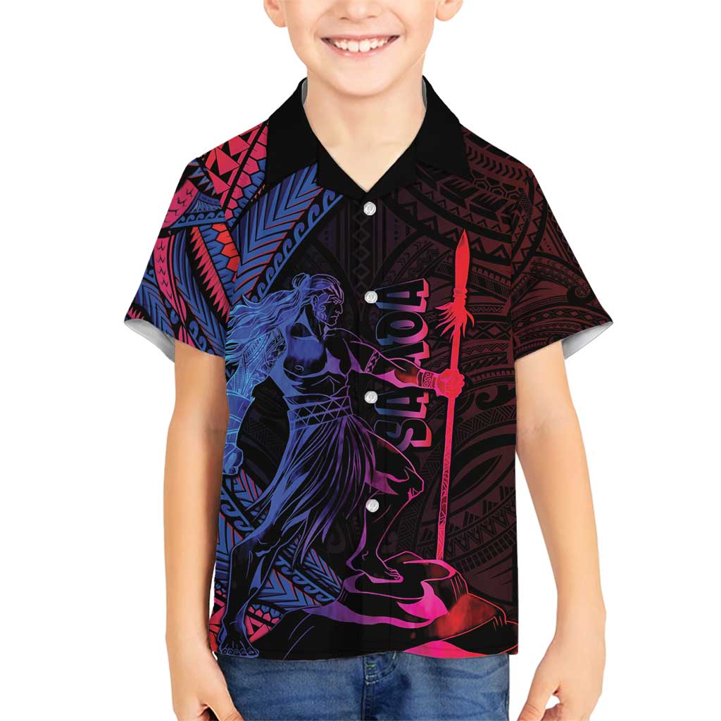 Samoan Pride Family Matching Off Shoulder Short Dress and Hawaiian Shirt The Tui Manua LT05 Son's Shirt Black - Polynesian Pride
