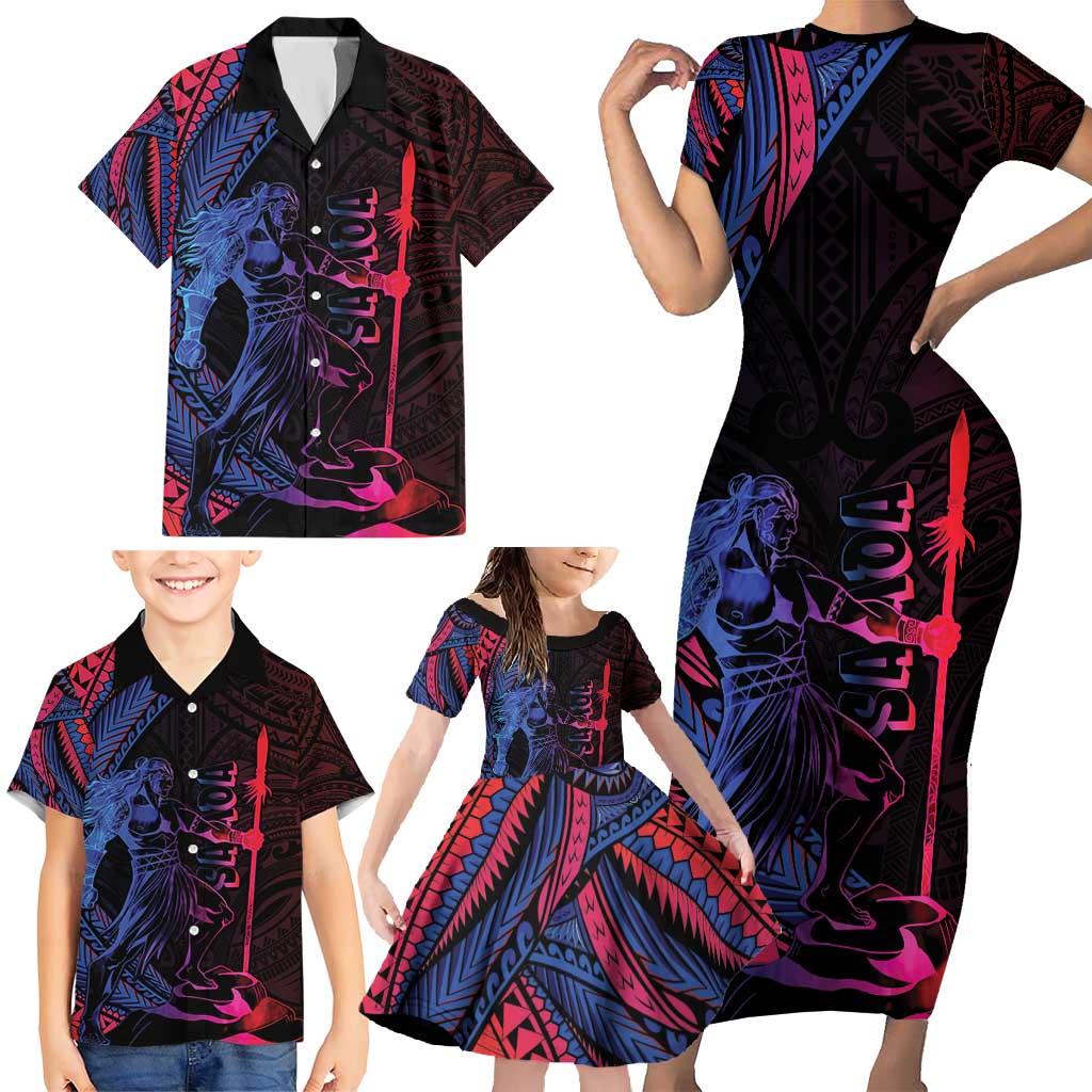 Samoan Pride Family Matching Short Sleeve Bodycon Dress and Hawaiian Shirt The Tui Manua LT05 - Polynesian Pride