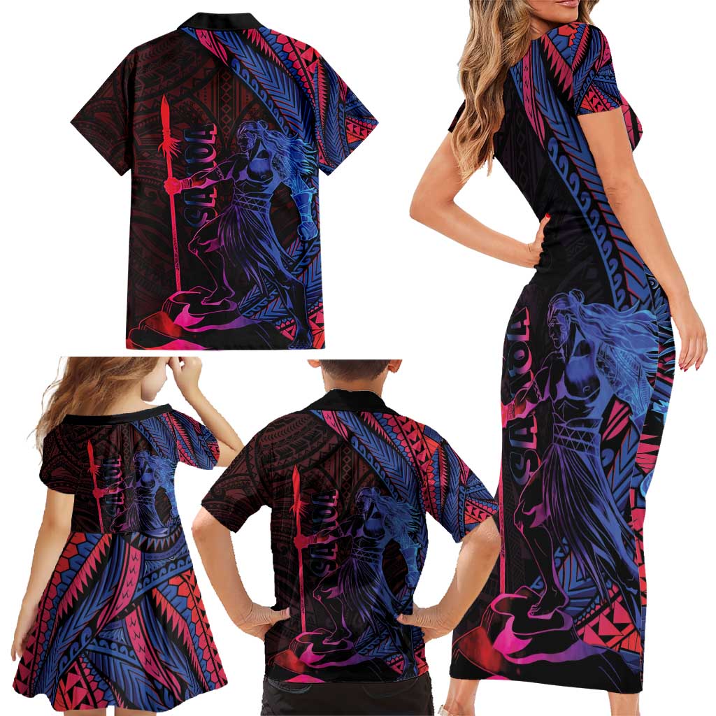 Samoan Pride Family Matching Short Sleeve Bodycon Dress and Hawaiian Shirt The Tui Manua LT05 - Polynesian Pride