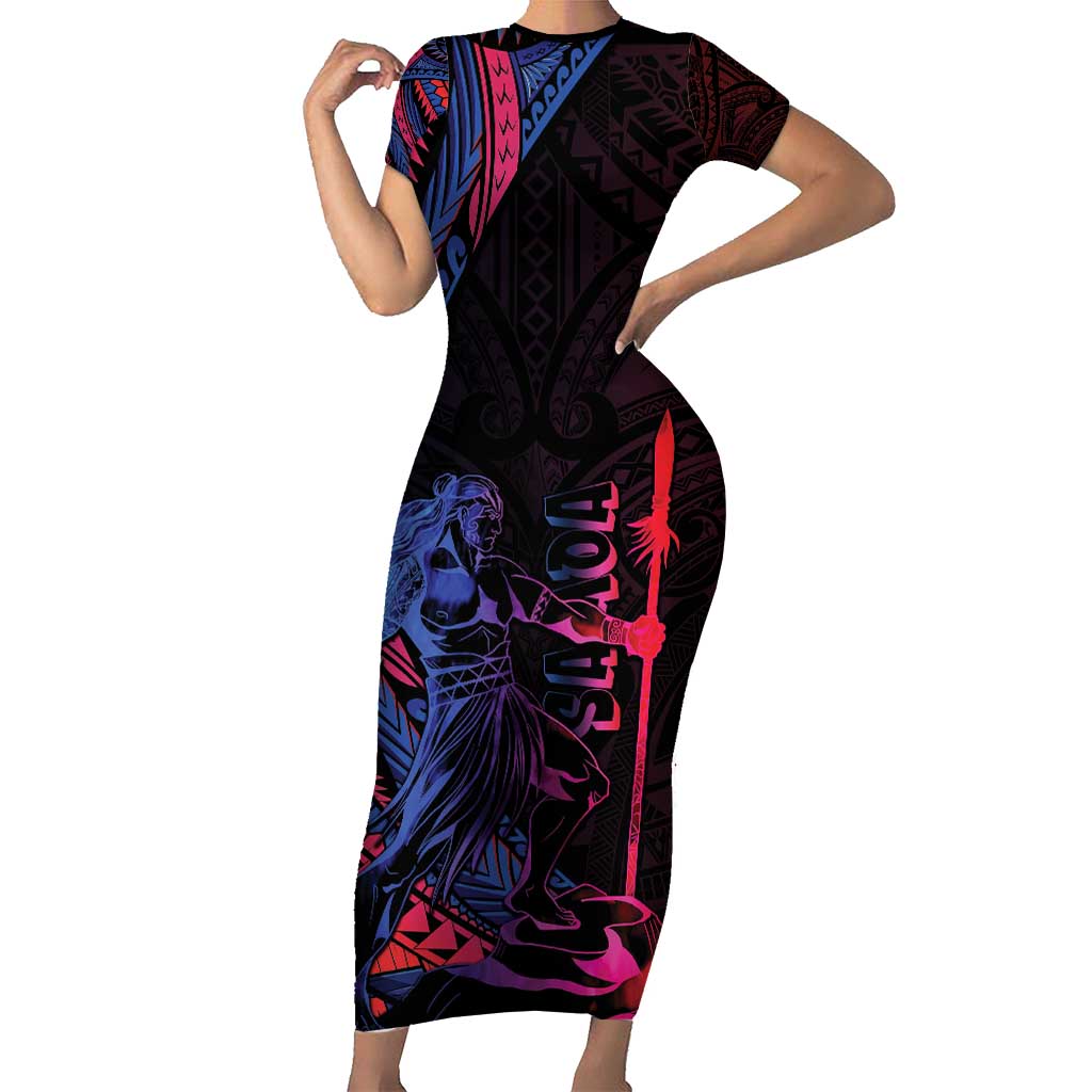 Samoan Pride Family Matching Short Sleeve Bodycon Dress and Hawaiian Shirt The Tui Manua LT05 Mom's Dress Black - Polynesian Pride