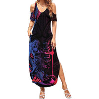 Samoan Pride Family Matching Summer Maxi Dress and Hawaiian Shirt The Tui Manua LT05 Mom's Dress Black - Polynesian Pride