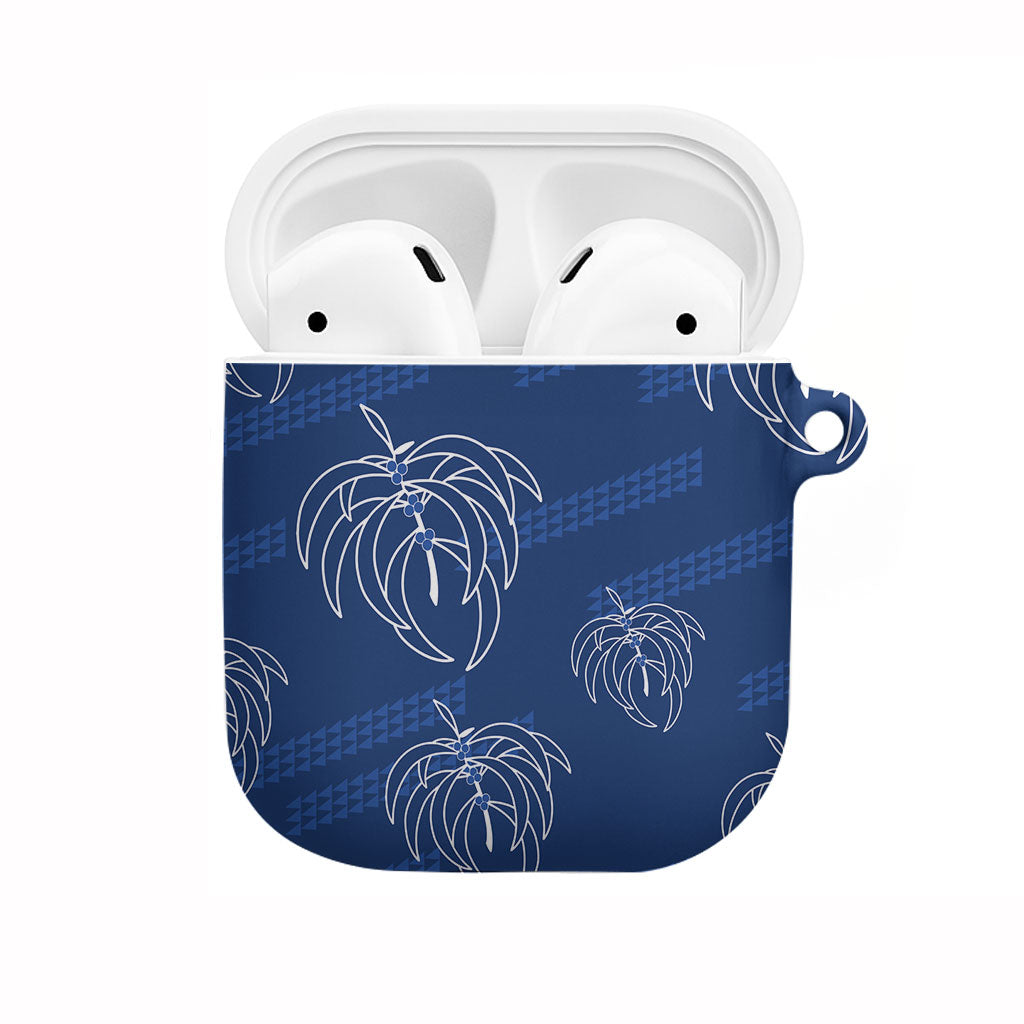 Aloha Hawaii Acacia Koa Leaves AirPods Case Navy Kakau Tribal Pattern