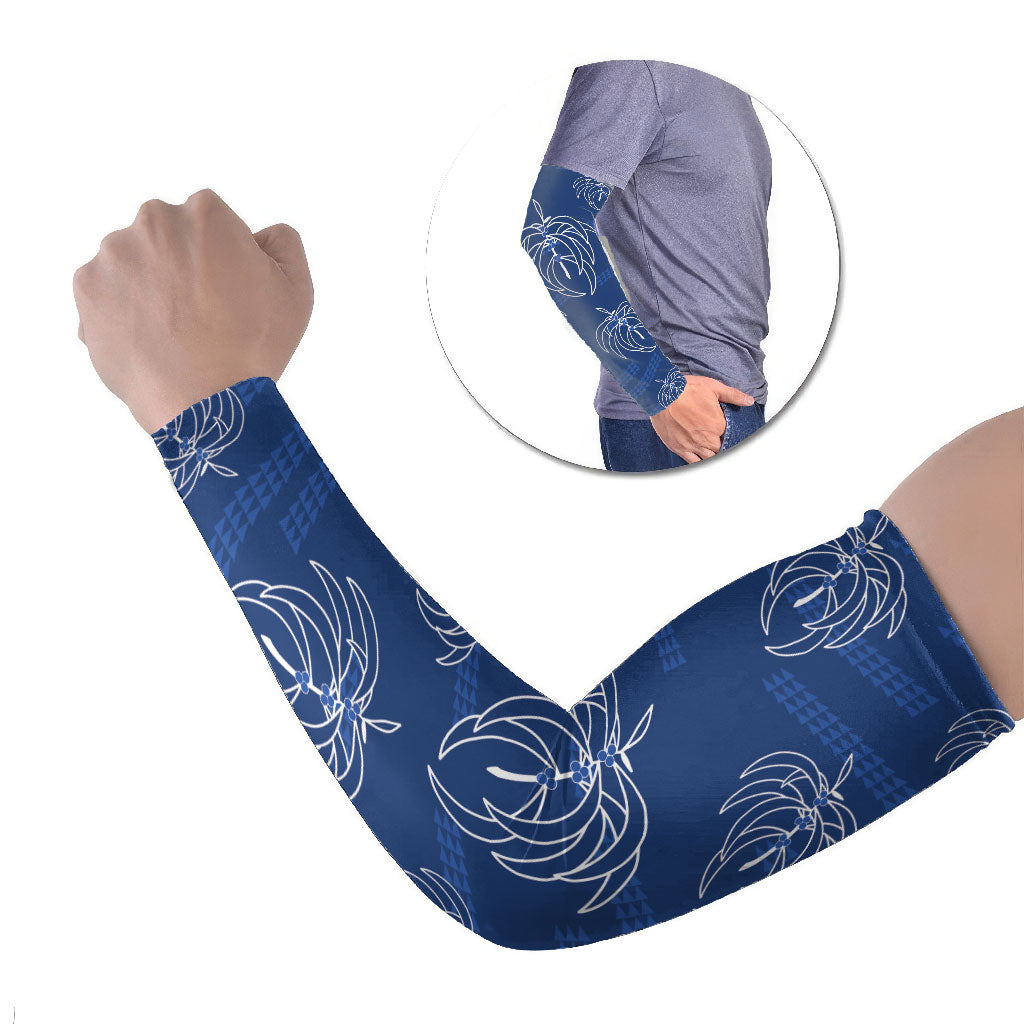 Aloha Hawaii Acacia Koa Leaves Arm Sleeves Navy Kakau Tribal Pattern