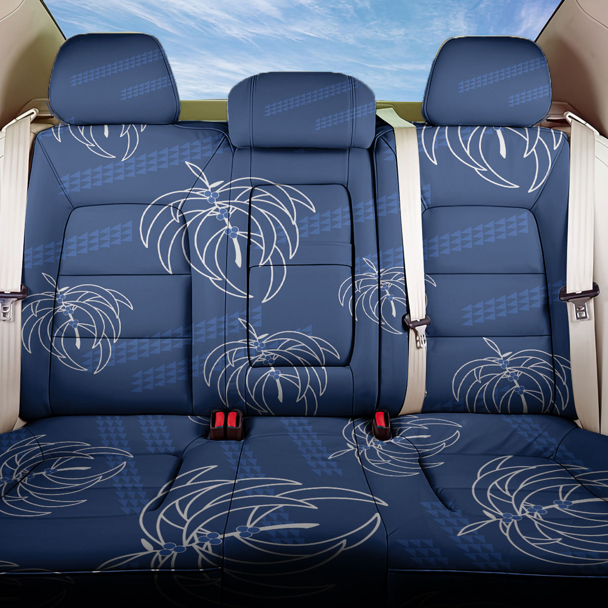 Aloha Hawaii Acacia Koa Leaves Back Car Seat Cover Navy Kakau Tribal Pattern