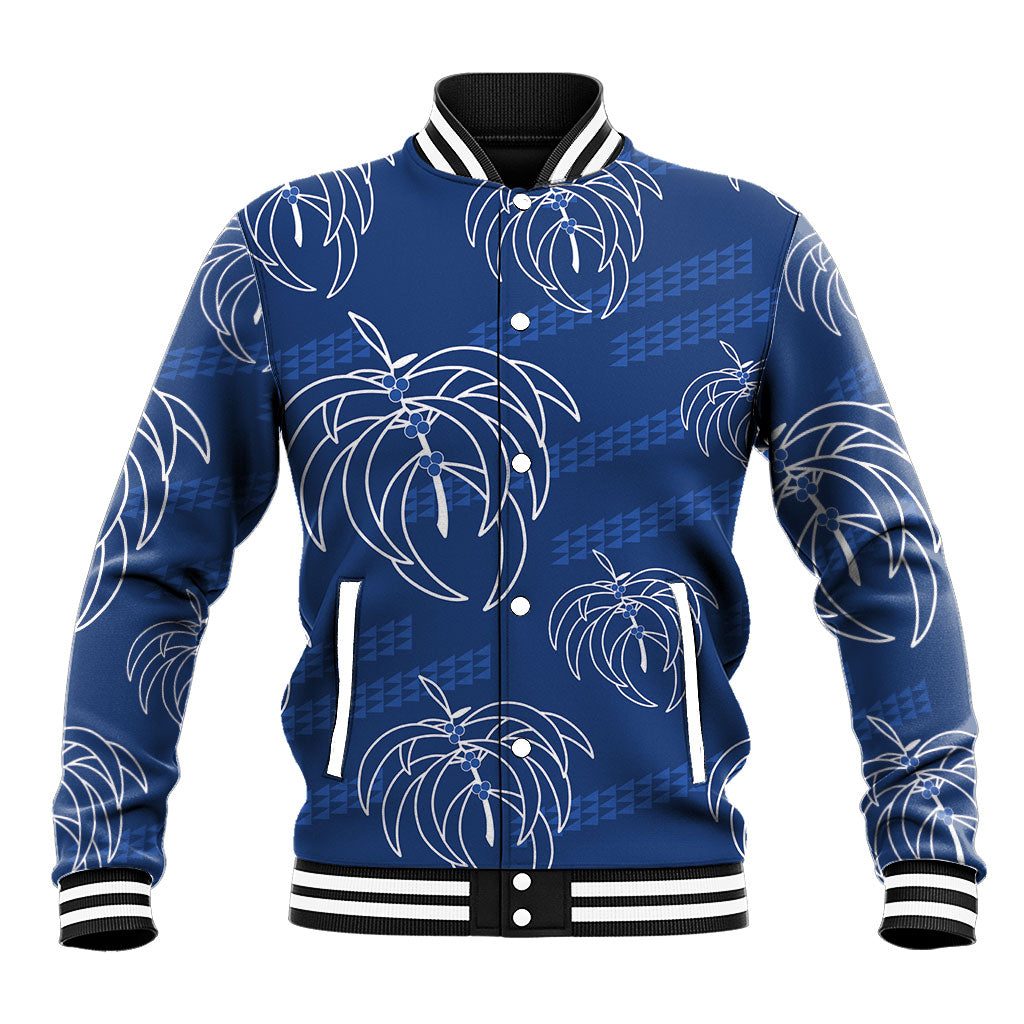 Aloha Hawaii Acacia Koa Leaves Baseball Jacket Navy Kakau Tribal Pattern