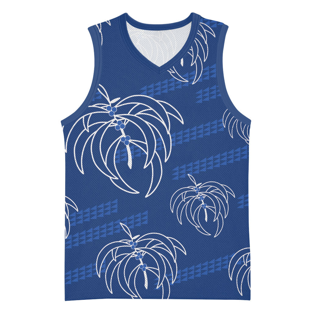 Aloha Hawaii Acacia Koa Leaves Basketball Jersey Navy Kakau Tribal Pattern
