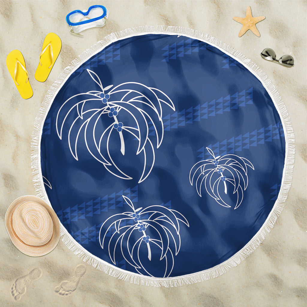 Aloha Hawaii Acacia Koa Leaves Beach Blanket Navy Kakau Tribal Pattern