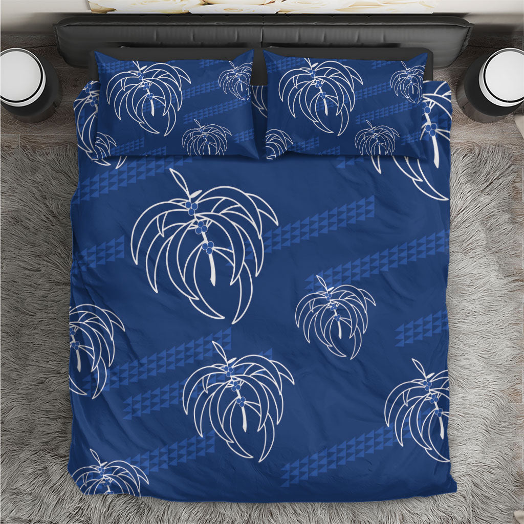 Aloha Hawaii Acacia Koa Leaves Bedding Set Navy Kakau Tribal Pattern