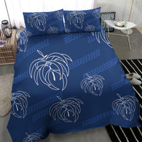 Aloha Hawaii Acacia Koa Leaves Bedding Set Navy Kakau Tribal Pattern