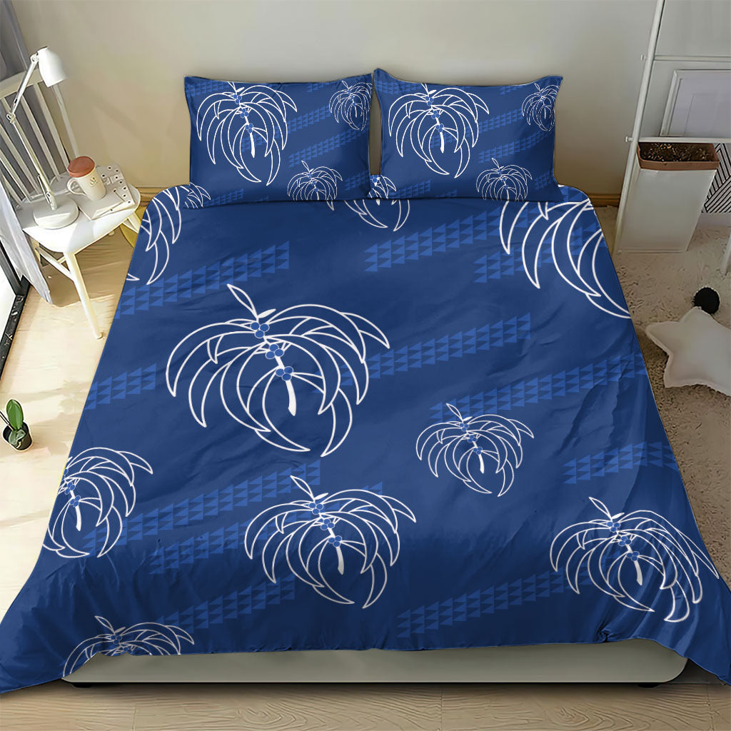 Aloha Hawaii Acacia Koa Leaves Bedding Set Navy Kakau Tribal Pattern