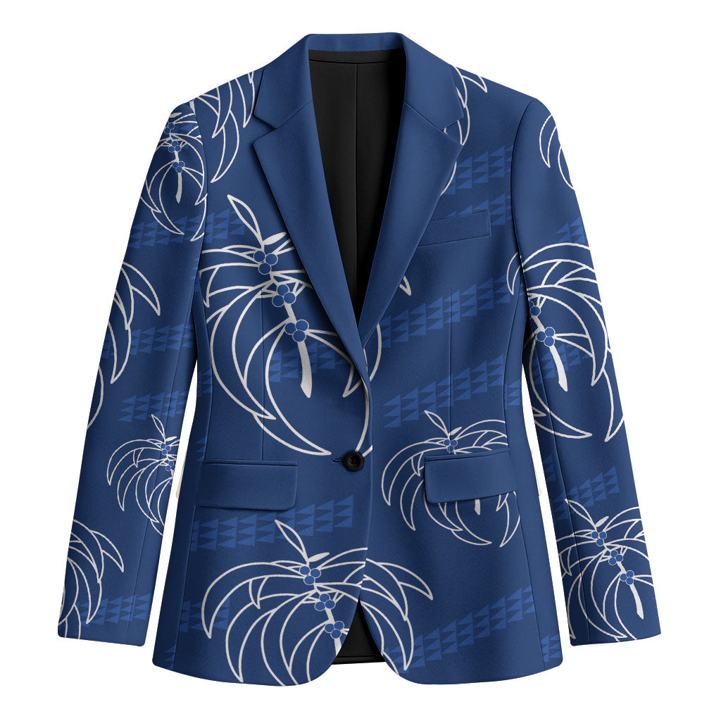 Aloha Hawaii Acacia Koa Leaves Blazer Navy Kakau Tribal Pattern