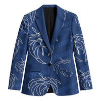 Aloha Hawaii Acacia Koa Leaves Blazer Navy Kakau Tribal Pattern