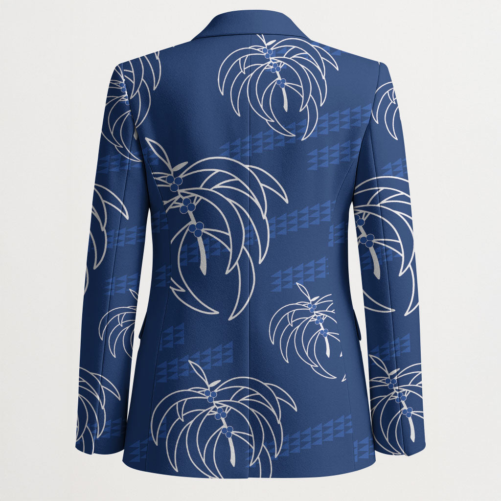 Aloha Hawaii Acacia Koa Leaves Blazer Navy Kakau Tribal Pattern